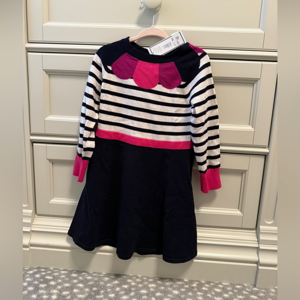 Jacadi Navy and Pink Striped Dress